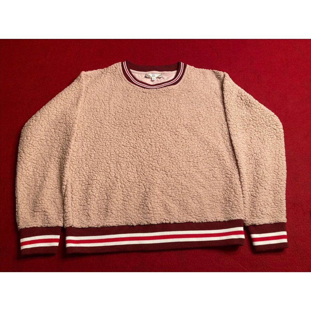 Pink Rose Brand Polyester Fleece Pullover Tan Sweater Size Medium